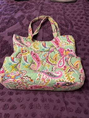 Vera Bradley Mint Paisley Quilted Tote with Pink, Yellow and Aqua Accents